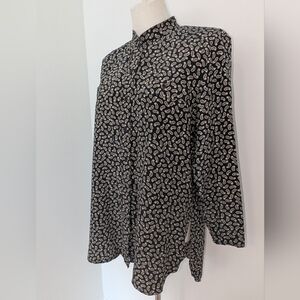 Vintage Paisley Printed 100% Silk Collarless Button Down